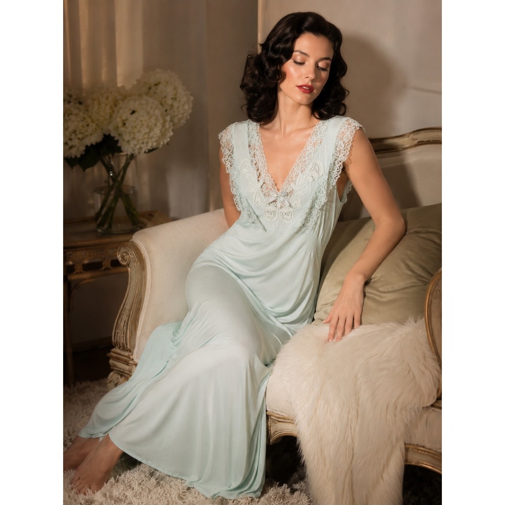 Vtg 30-40s Lady Edso Acetate‎ Rayon Lace Nightgown Bias Cut Lingerie Sz 40 *read